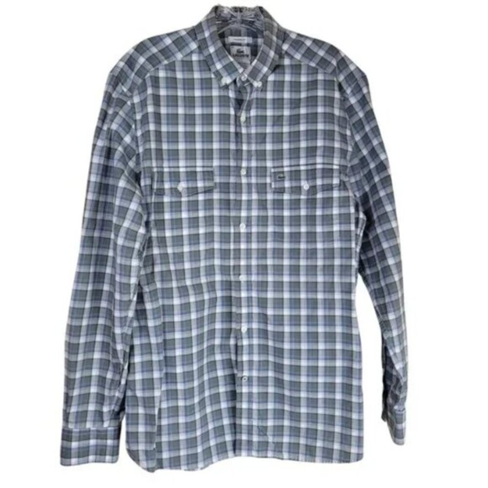 Lacoste Mens Button Down Shirt Size 40 Plaid Long Sleeve Classic Fit